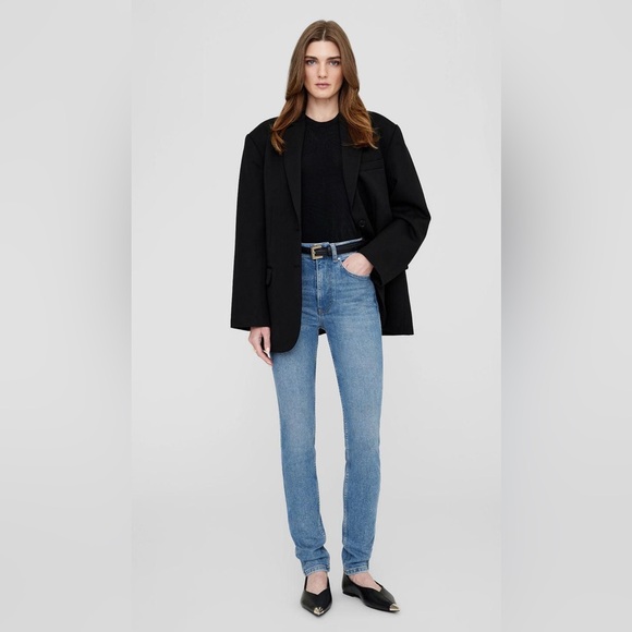 Anine Bing “Beck” High Rise‎ Skinny Slim Jeans in Washed Blue